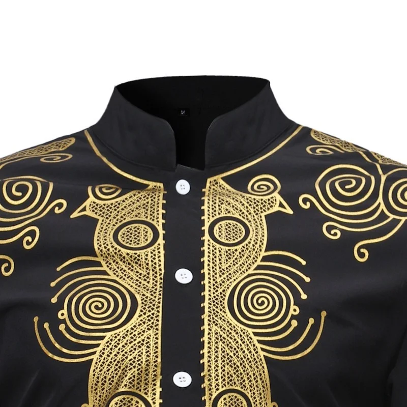 Stand Collar Muslim Shirt Men Clothes Folk Kaftan Musulman Kurta Indian Islamic Clothing National Printed Long Sleeve Shirts