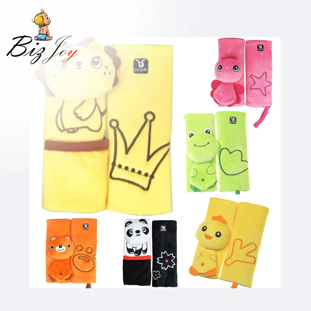 

Safety Belt Cover stroller Seat Strap Cover Shoulder Pad Cushion Cartoon Animal Soft Kids toys Plush boys girls Rattle