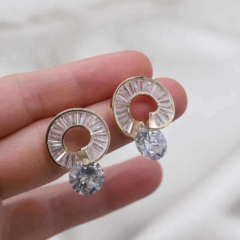 Серьги женские круглые с цирконом роскошные ювелирные украшения покрытием из