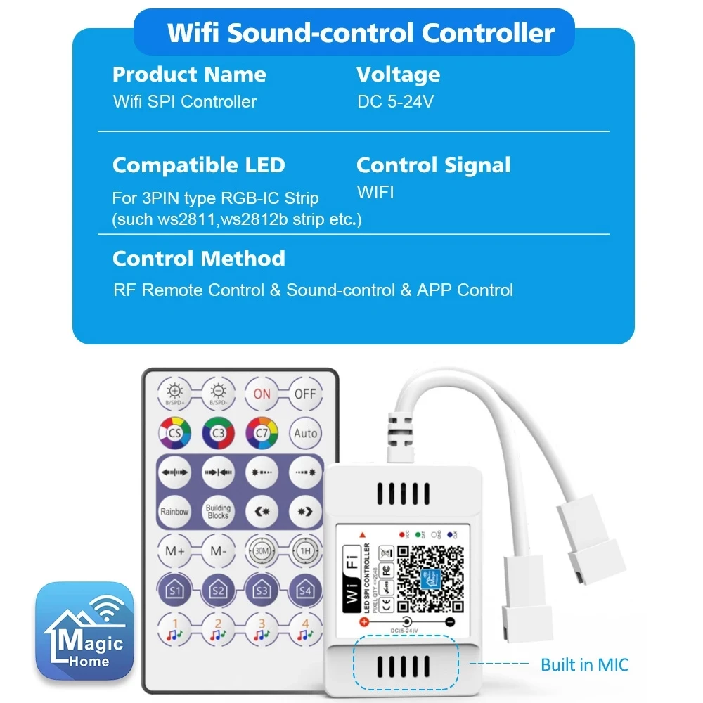 WS2811 WS2812B DC5-24V WiFi LED RGB Controller For Pixel rgb Strip Light WS2813 WS2815 SK6812 Magic Home | Освещение