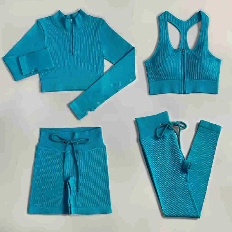 

Seamless Women Yoga Set Workout Shirts Sport Pants Bra Gym Clothing Drawstring High Waist Running Leggings Fitness Suit