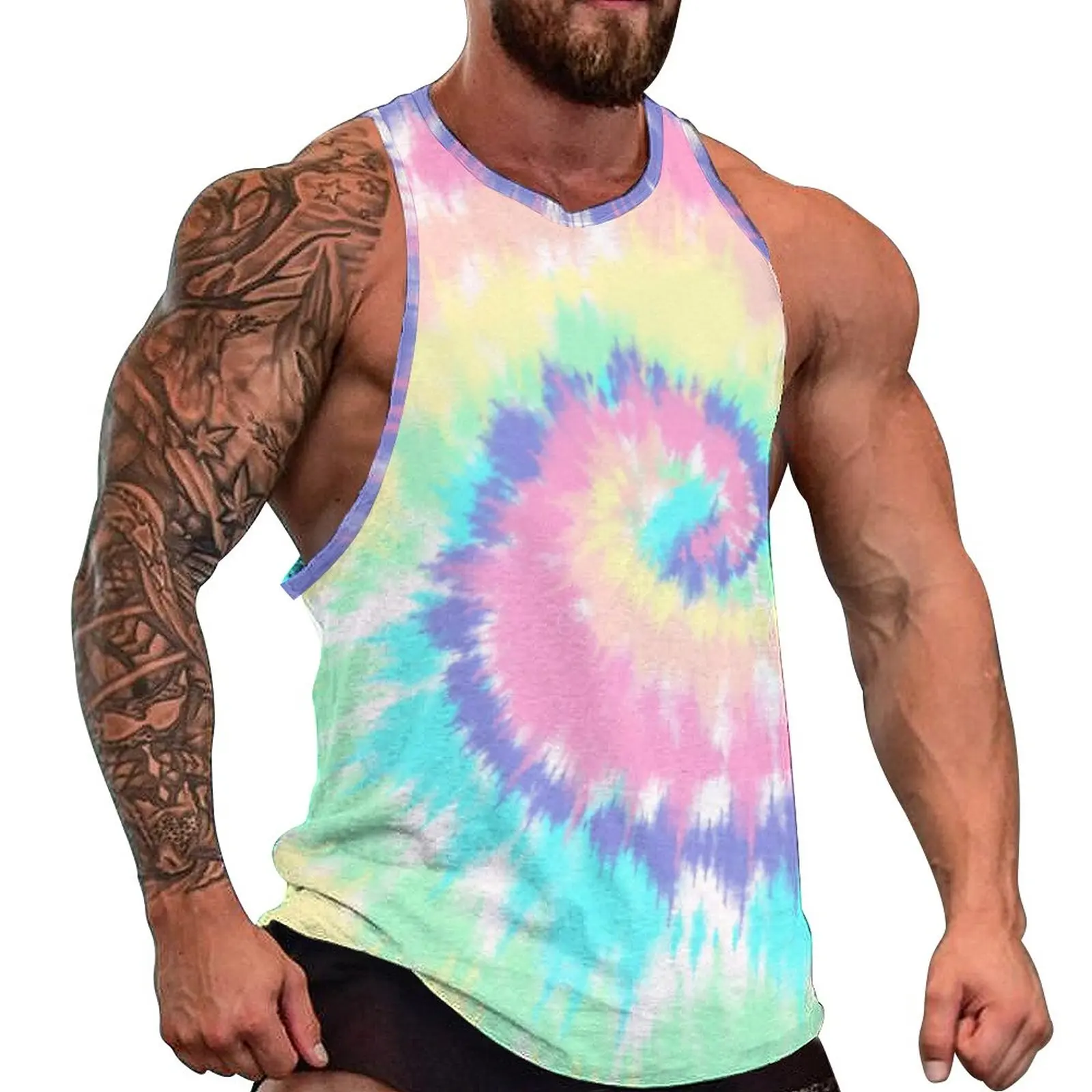 

Tie Dye Rainbow Tank Top Men Colorful Print Tops Summer Design Bodybuilding Sportswear Oversized Sleeveless Shirts