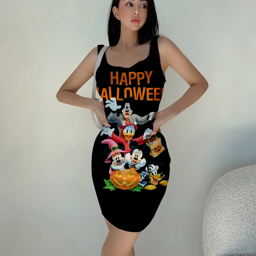 

Halloween Collection Ladies Elegant Sling Sleeveless Sexy Bodysuit Disney Cartoon 3D Printed Mickey and Minnie Mouse