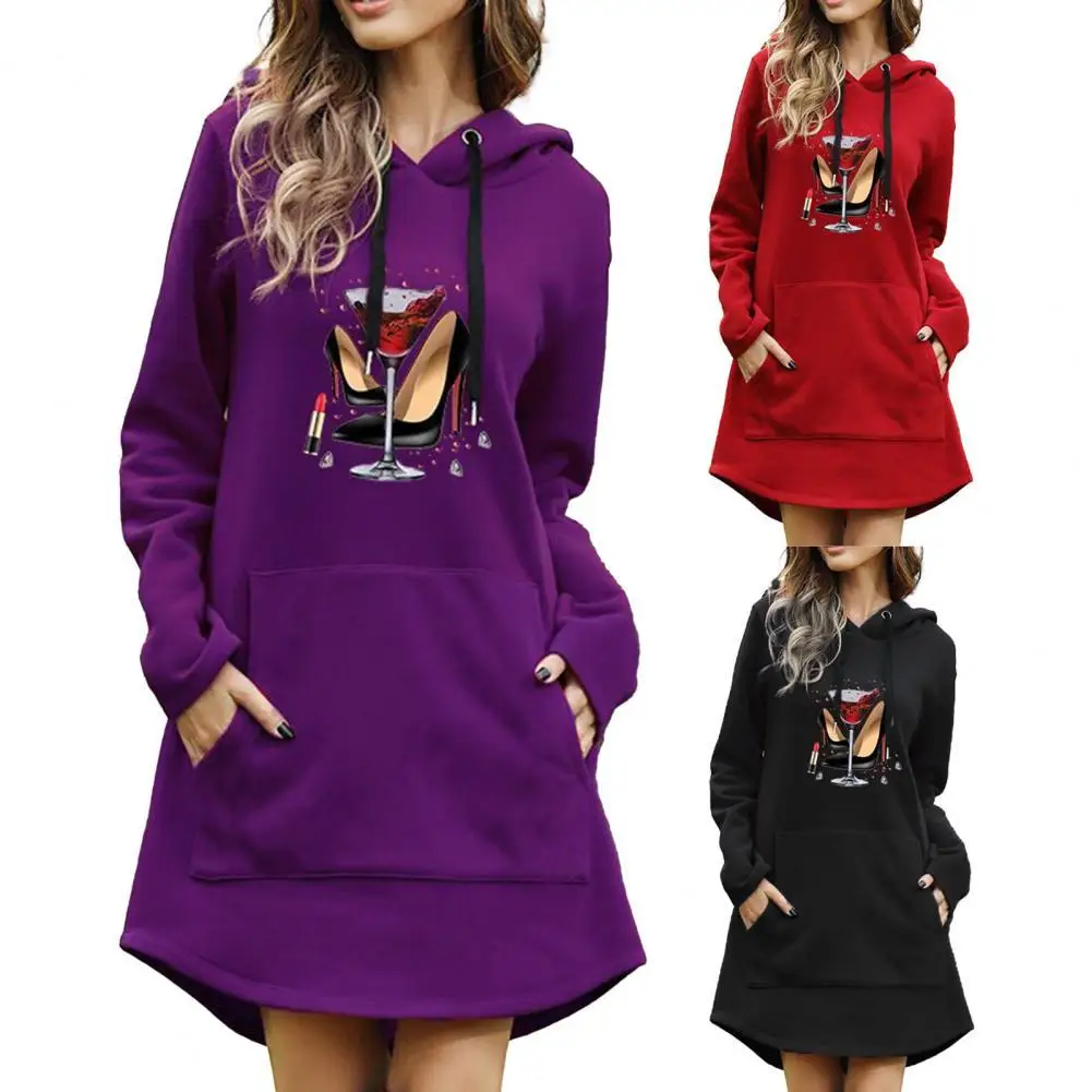 

Платье женское длинное с капюшоном, универсальный свитшот с карманами и длинным рукавом, Свободный пуловер оверсайз с принтом для свиданий ...