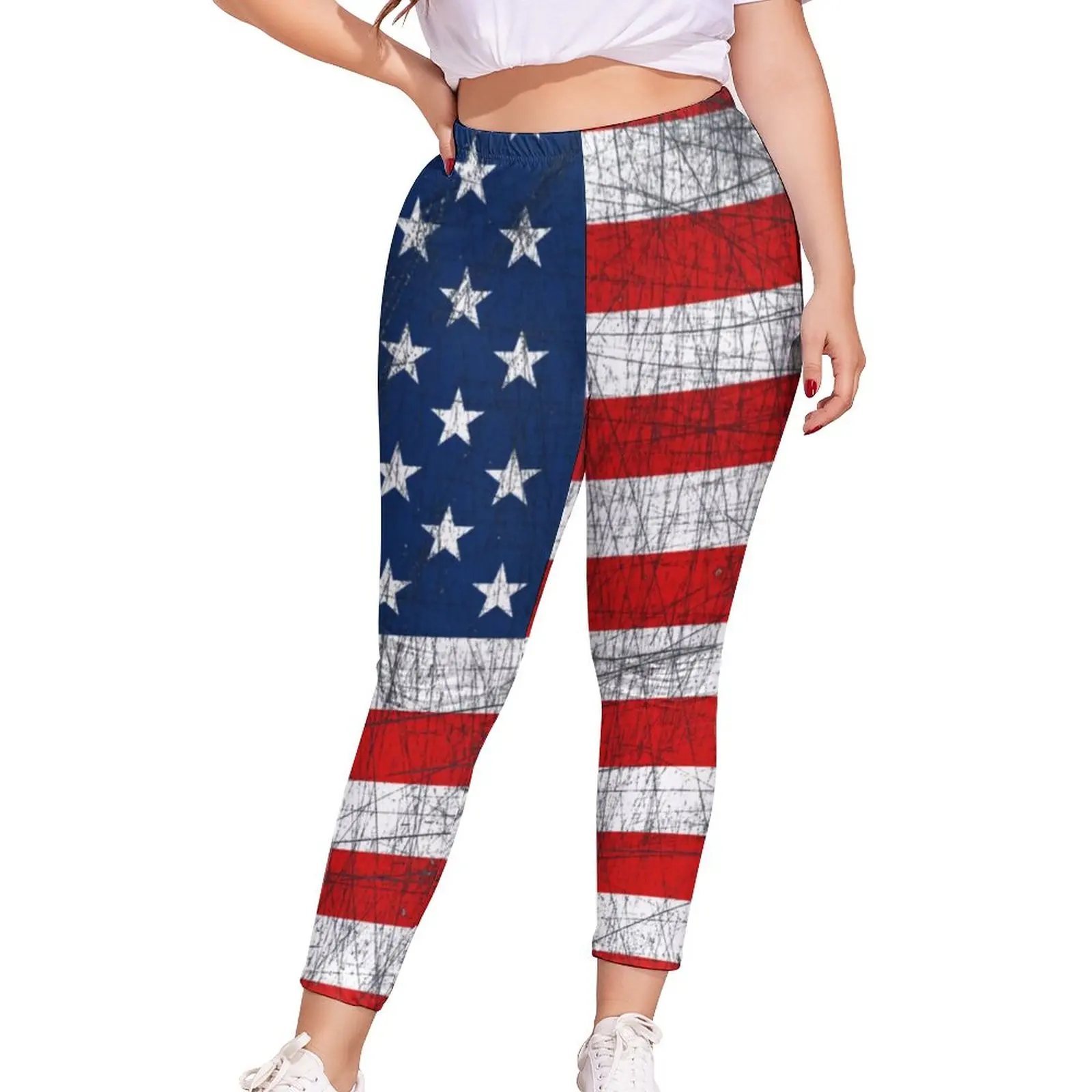 

American Flag 4th of July Leggings Oversized Vintage Flags Print Leggins Female Kawaii High Waist Bicycle Pants