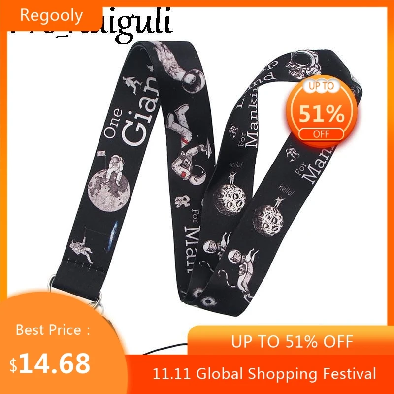 

30pcs Moon landing phase of big planet and small planet Cartoon Keychain Lanyards Id Badge Holder ID Card Pass Mobile Phone USB