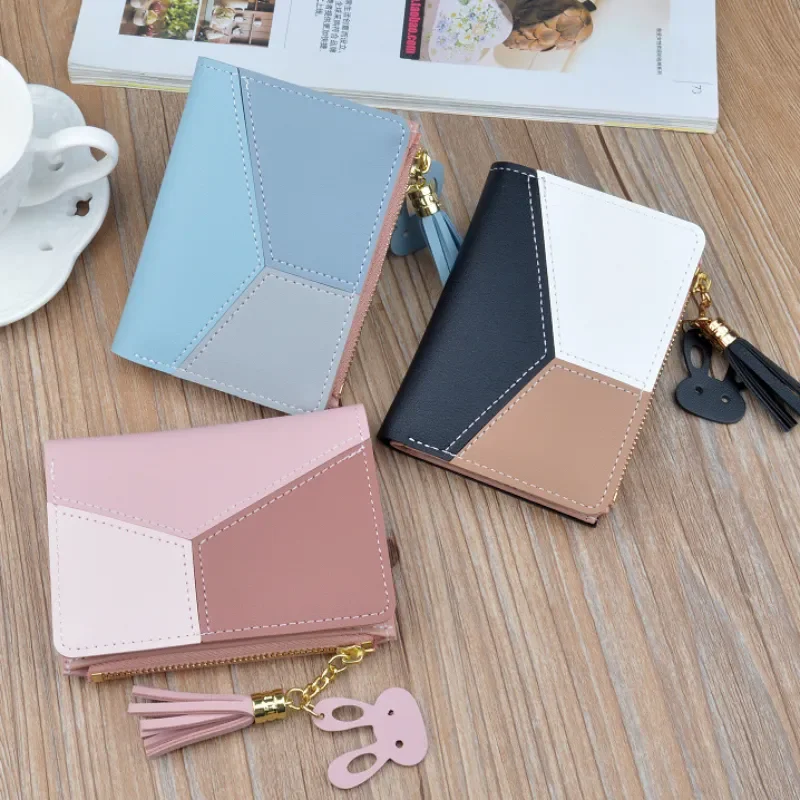 

Women Wallet Wallets Purse Patchwork Holder Fashion Arrival Purse Card Trendy Short New Zipper Coin Wallets Leather Panelled