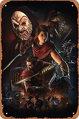 

Assassin's Creed Odyssey Video Game Poster Vintage Look Metal Sign,Bar, Man CAVE Art Decoration
