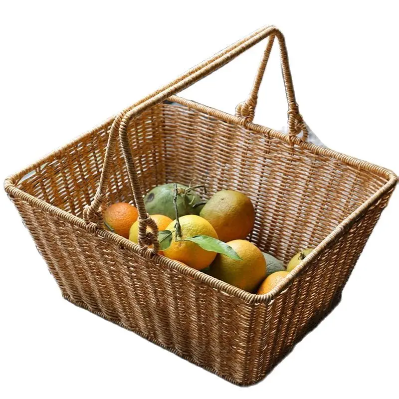 

CAMIGEL Rattan Woven Shopping Basket with Handles, Picnic Basket