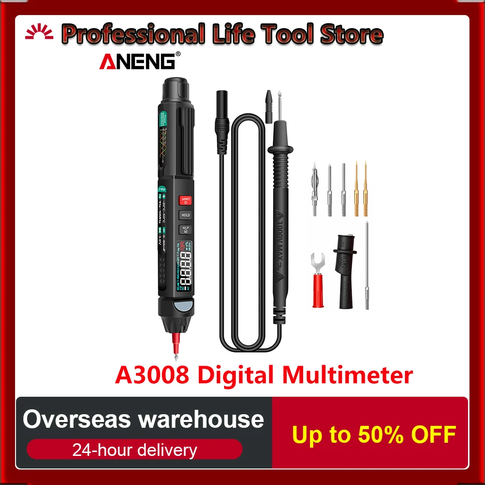 

ANENG A3008 Digital Multimeter Auto Intelligent Sensor Pen Tester 6000 Counts NonContact Voltage Meter Multimetre LCD Display