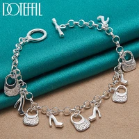 doteffil 925 sterling silver high heels bag pendant bracelets chain for women charm wedding engagement jewelry