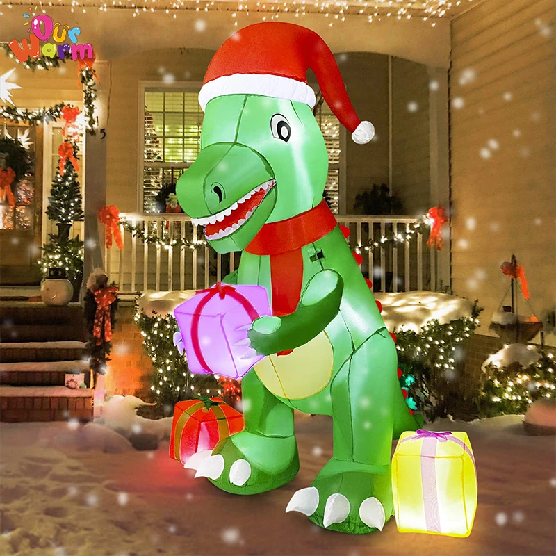 Aytai Christmas Inflatable Outdoor Decoration 6 Ft Inflatable Dinosaur Build-in Lights For Indoor Outdoor Xmas Yard Garden Decor