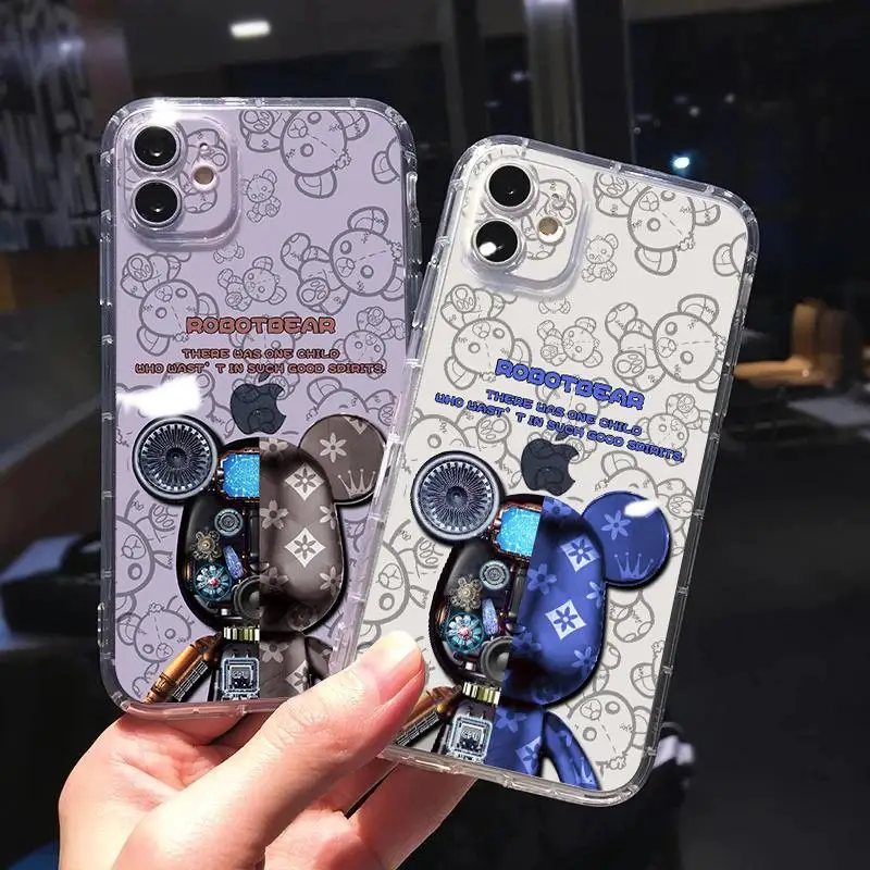 

Trendy Cartoon Bear Transparent Case For iPhone Se 2020 SE 2020 11 12 13 Max Pro Mini 8 Plus X Xr Xs 6 6s 7 7P Ehw7 Cute