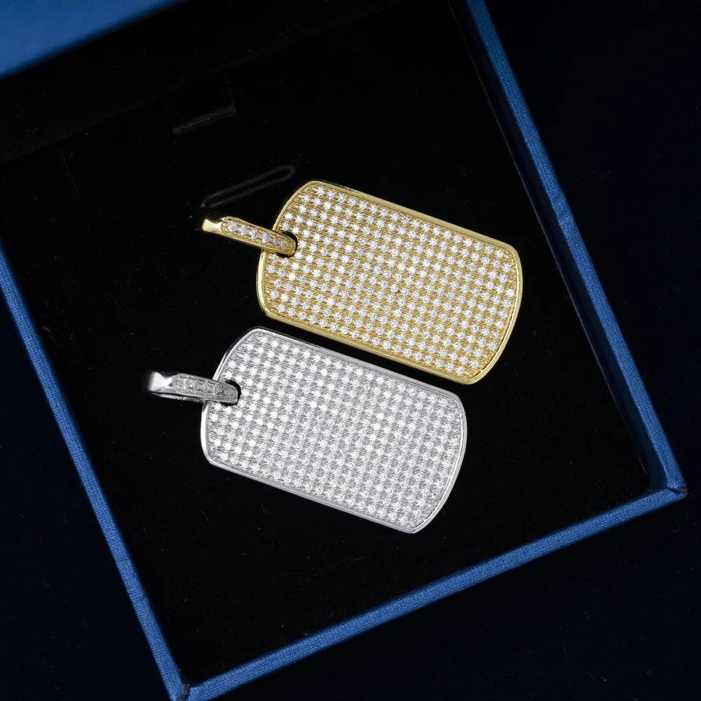 Moissanite Dog Tag Pendant Necklace For Men S925 Silver Real Diamond Iced Out Necklaces Women Jewelry Pass Tester With GRA