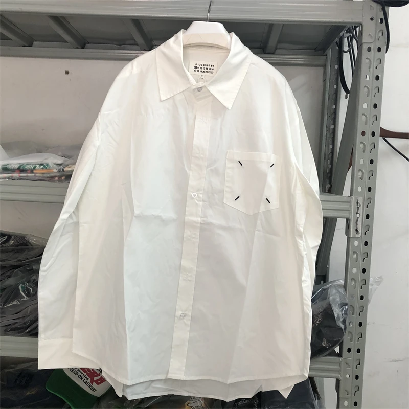 

MM6 Margiela Four Point Embroidery Shirts Men Women Top Quality Oversize White Long Sleeve Blouse