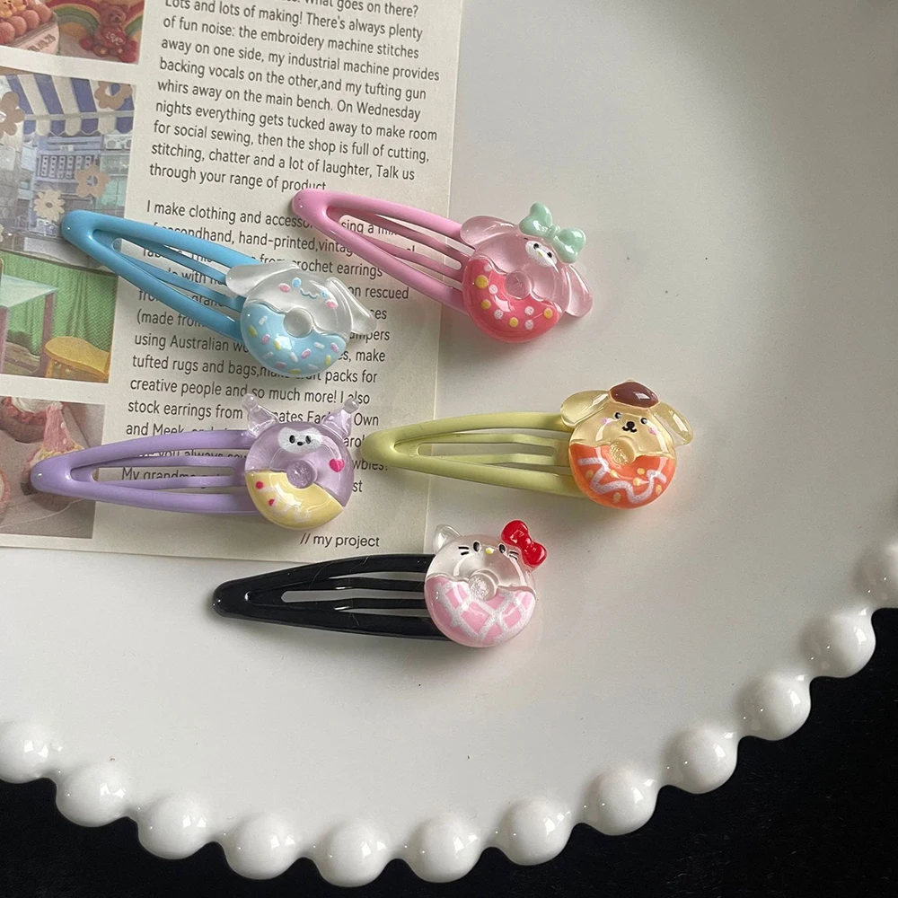 

Cartoon Anime Sanrios Kuromi Hair Clips Donut Shape Side Hairpin Resin Cute Clips Top Clips Hair Accessories for Girls Children