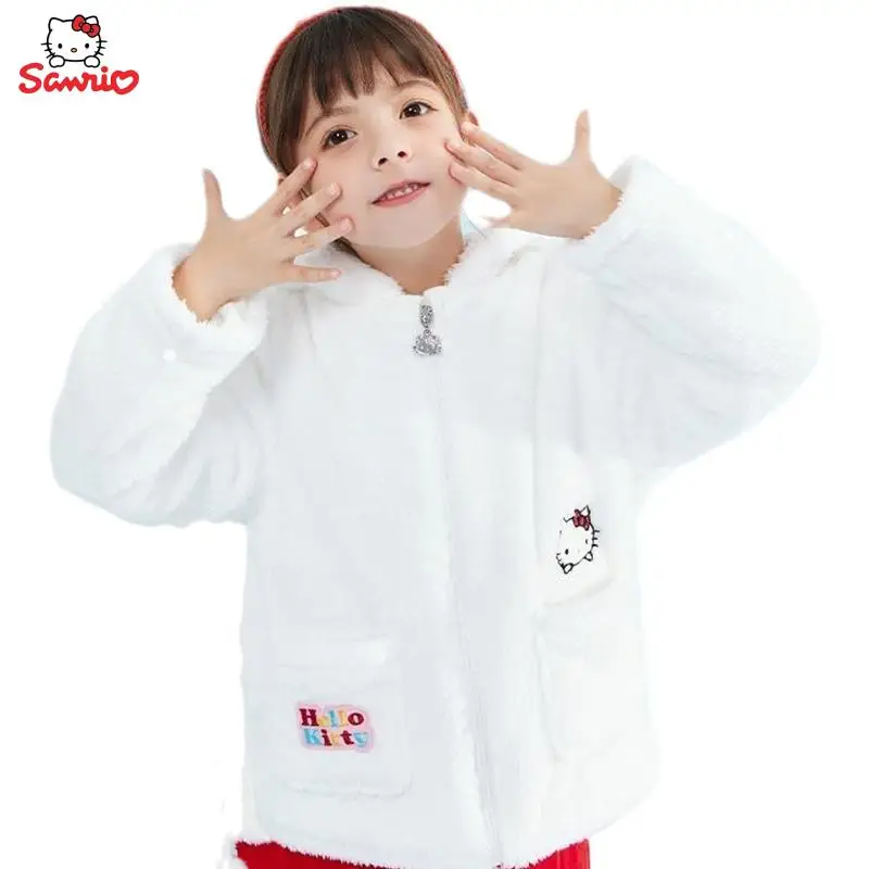 

Милая Детская одежда Sanrio Hello Kitty аниме осень-зима модная Милая девочка коралловый бархат детское плюшевое пальто Топ подарок для девочек