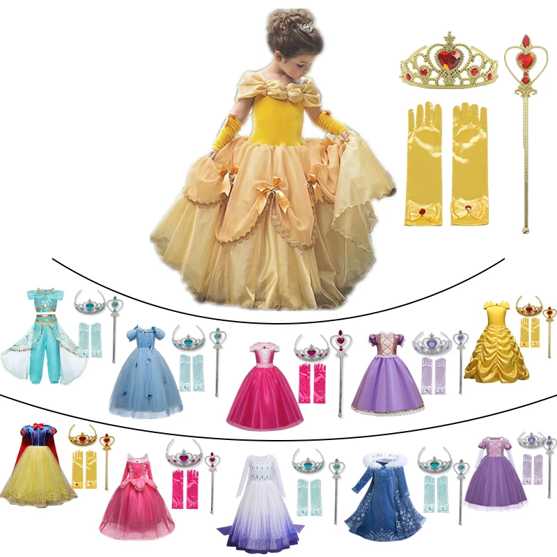 

Детское платье принцессы для косплея красоты и животных для девочек, Карнавальная одежда на Хэллоуин, детский Рождественский костюм Белль