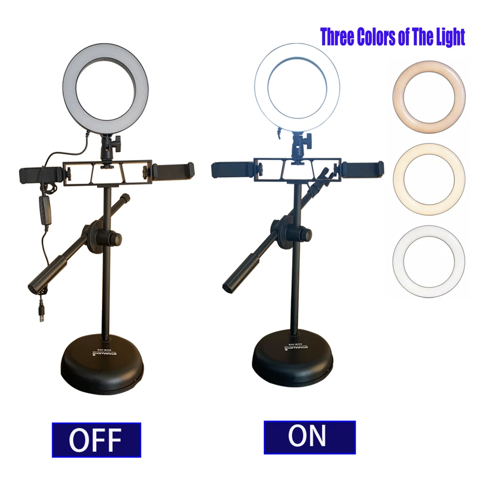 

Mobile Phone Holders Microphone Bracket Desktop beauty Selfie Ring LED Lighting Tripod Phone Holder Stand For Makeup Live Stream