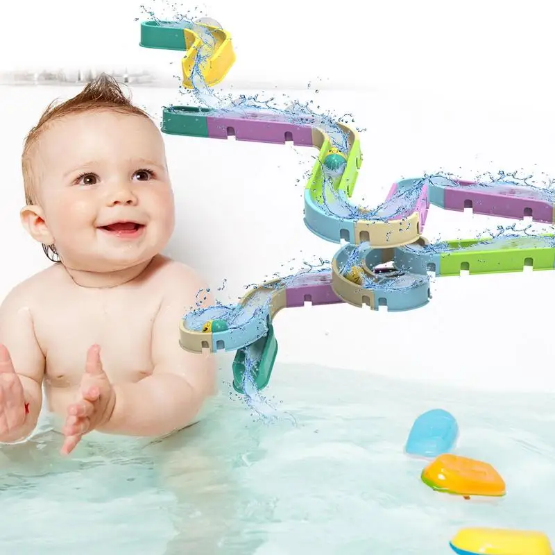 

Baby Bath Toys Wall Bathtub Toy Assembling Slide Wind-Up Duck Slide Bathroom Shower Tracks Water Toys for Toddlers Kids Gifts