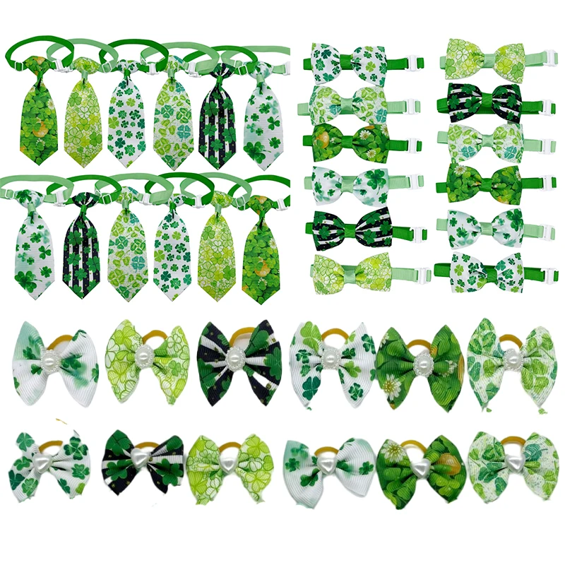 

St. Patrick Day Puppy Dog Bow Ties Pet Accessories Dog Bow Ties Necktie Adjustable Pet Collar Dog Green Ties Pet Supplies 32PC
