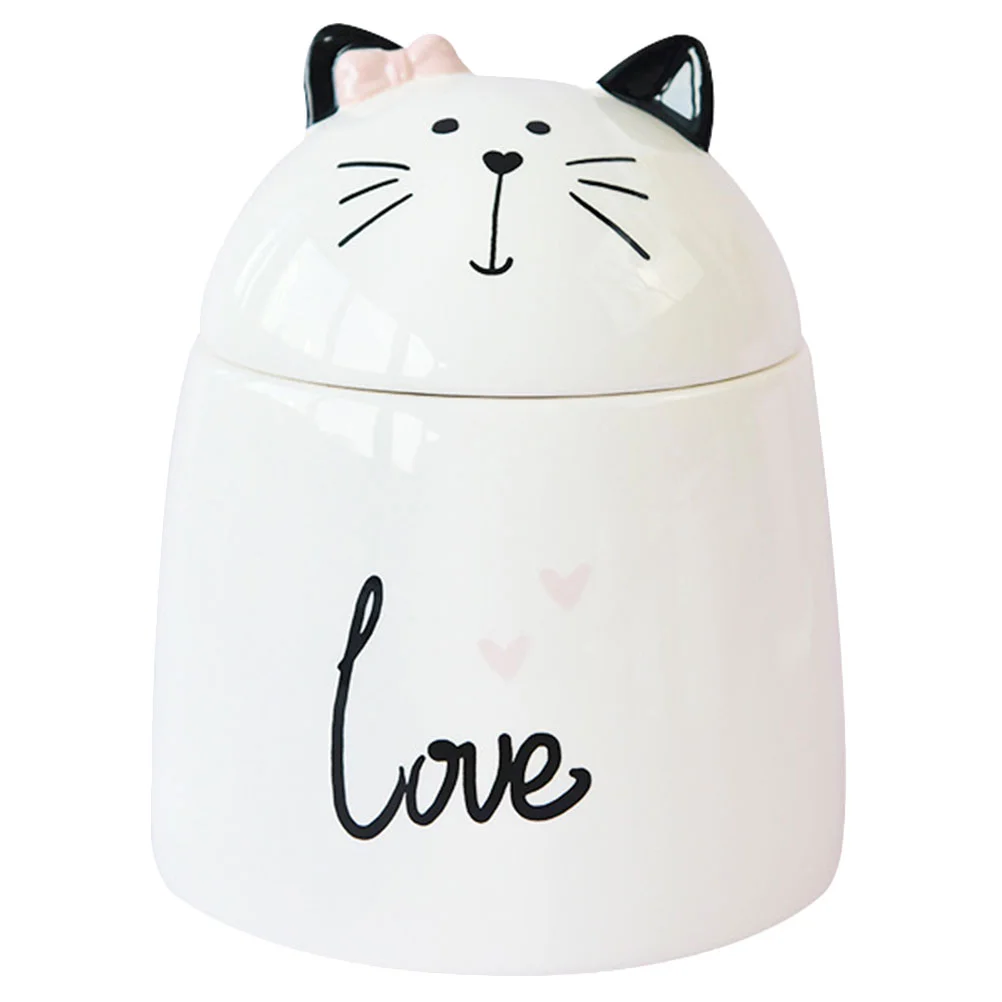

Cat Treat Jar Apothecary Jars Ceramic Tea Food Container Loose Can Candy Porcelain Grain Containers Decorative Bowl