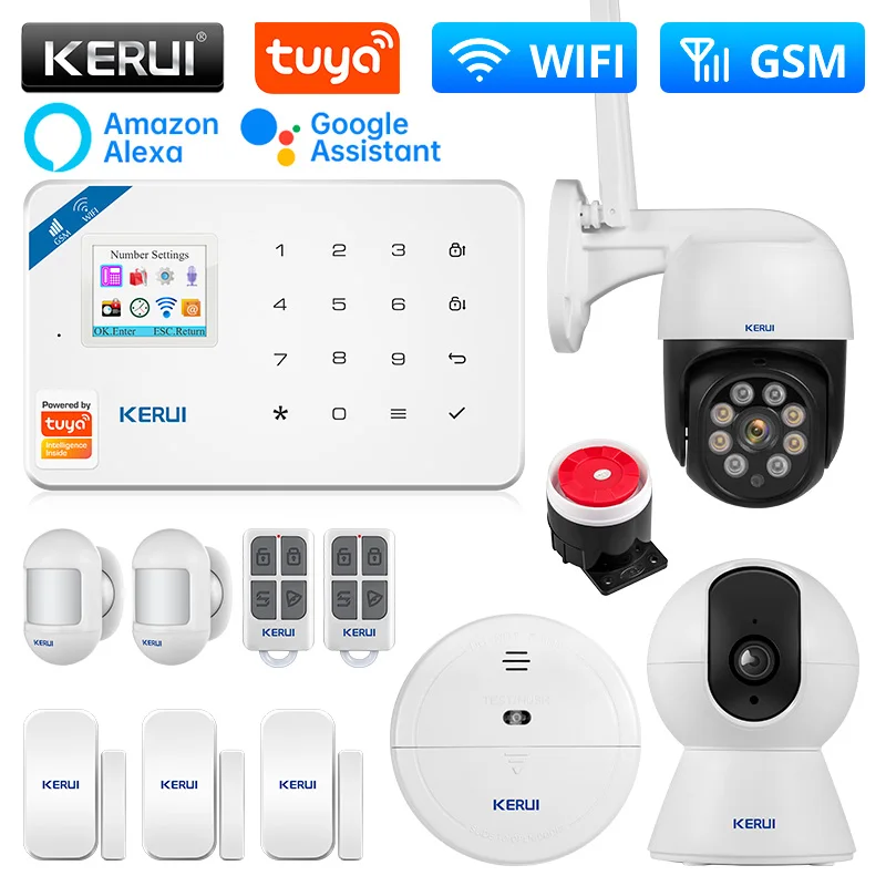 

KERUI W181 сигнализация центральный блок WIFI GSM сигнализация Tuya умный беспроводной дверной датчик охранная поддержка Alexa и Google управление приложением