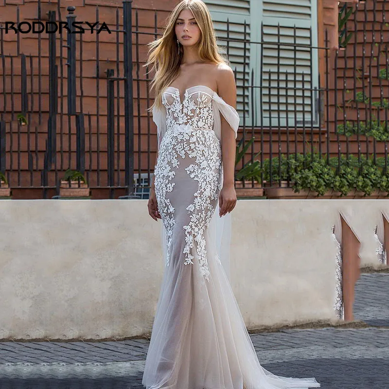 

RODDRSYA Fashion Sweetheart Mermaid Wedding Dresses 2023 Sexy Appliques Flower Lace Bride Gown Sweep Train Vestido De Novia