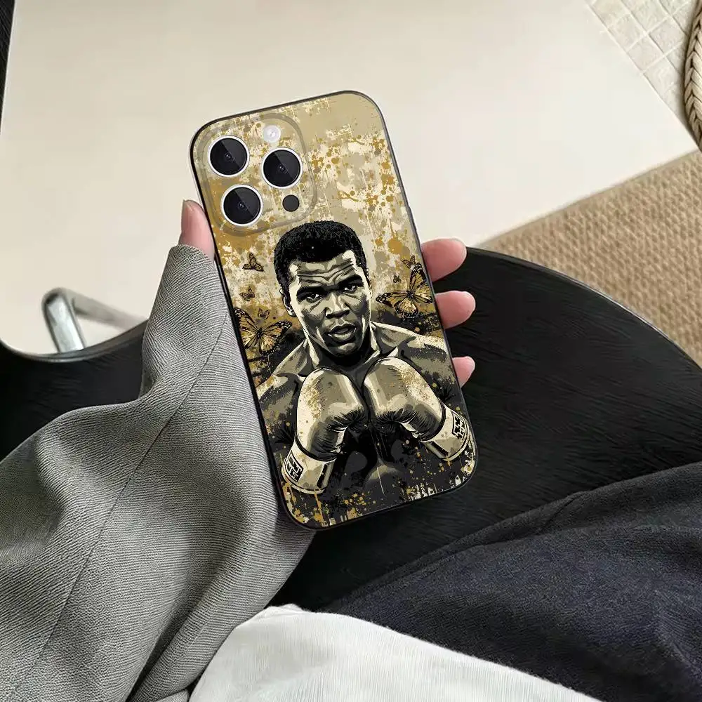 Фото Противоударный мягкий черный чехол для телефона Boxer M-Muhammad Ali, подходит для iPhone 11, 12, 13, 14, 15, 16, 17, Pro, Max, Plus, X, XS, SE4, Mini. №4