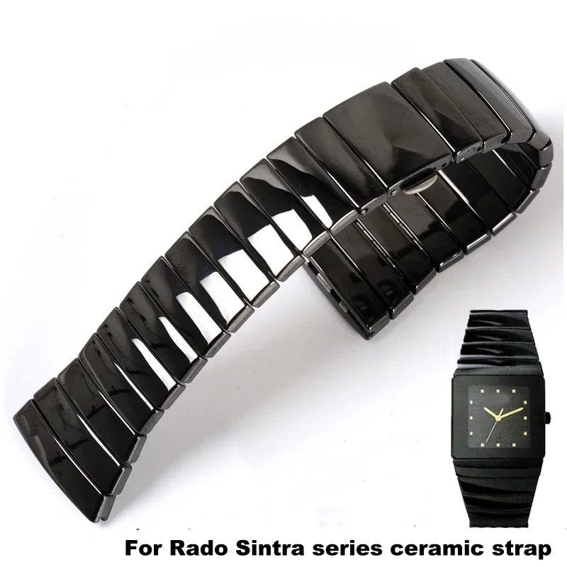 Фото Высококачественный керамический ремешок подходит для ремешков серии Rado Sintra. Черный керамический браслет для женщин и мужчин 17мм 29мм 26м. №1