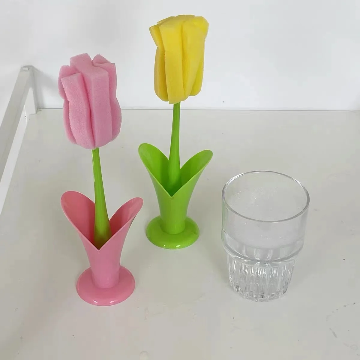 

Interesting Tulip Household Cup Brush Water Tableware Cleaning Artifact Detachable Sponge Long Handle Tool Home Decoration