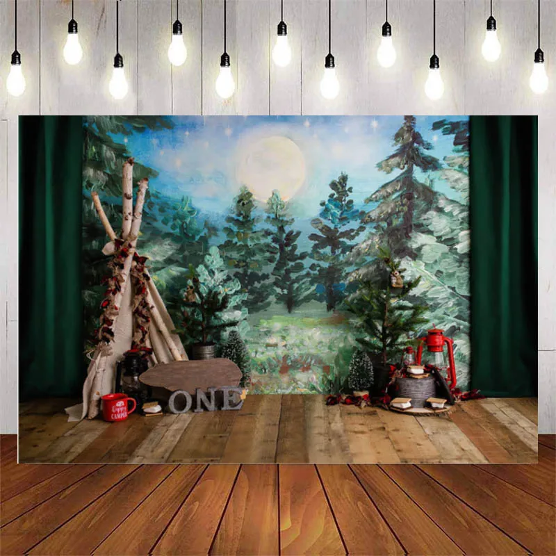 

Kids Birthday Party Primeval Forest One Decor Photography Background Cake Smash Photo Studio Photoshoot Banner Backdrops Props
