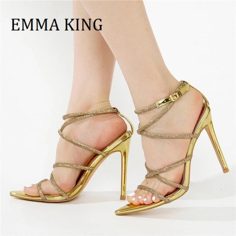 Женские босоножки-гладиаторы с острым носком и ремешком на щиколотке