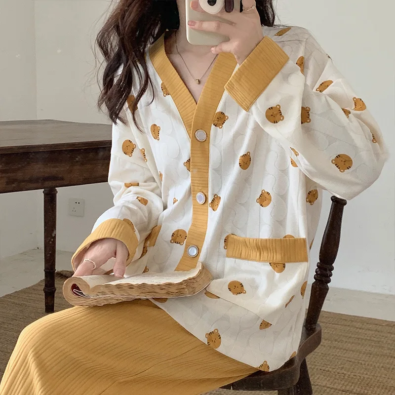 Yasuk Spring Autuum Fashion Women's Casual Sleepwear Homewear Lovely Sweet Girl Pajamas With Pants Soft Simple Tiger