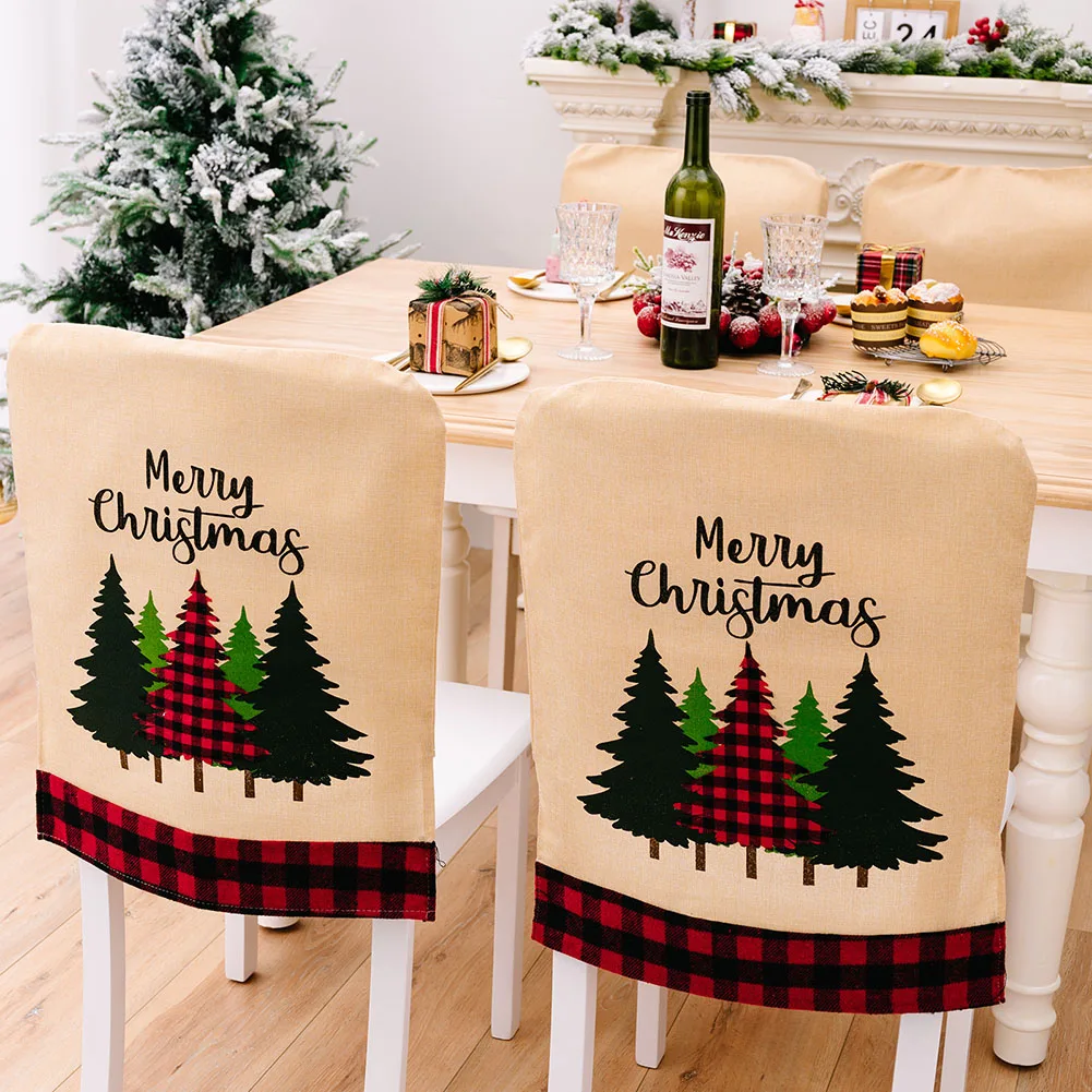

1PC/3PCS Christmas Chair Cover Dinner Dining Table Black Red Chair Back Cover Table Decoration Chiristmas Home Supplies