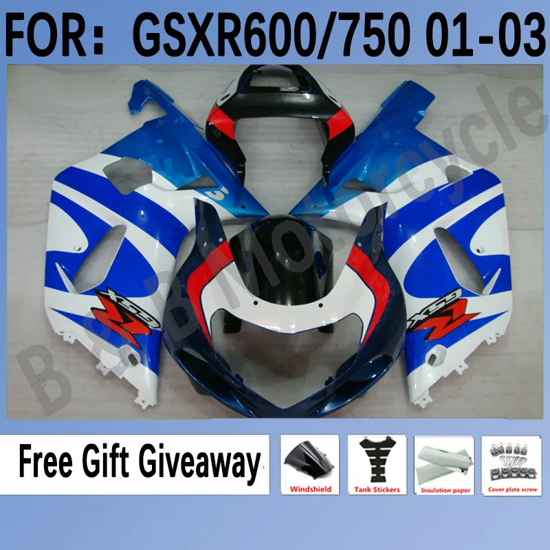 

Комплект обтекателей для мотоцикла, подходит для GSXR600 750 GSXR 600 K1 2001 2002 01 02 03, цвет синий, белый, красный