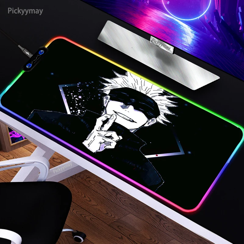 

Large Mouse Pad RGB Gojo Satoru Mausepad Desk Mat Gaming Keyboard Gamer XXL Mause Rugs LED Light Anime Mousepad Jujutsu Kaisen