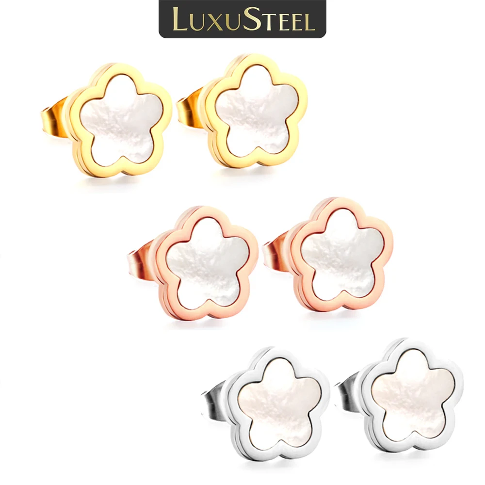 

LUXUSTEEL 2022 New Korean Trendy White Shell Flower Stud Earrings For Women Girls Stainless Steel Elegant Jewelry Gifts