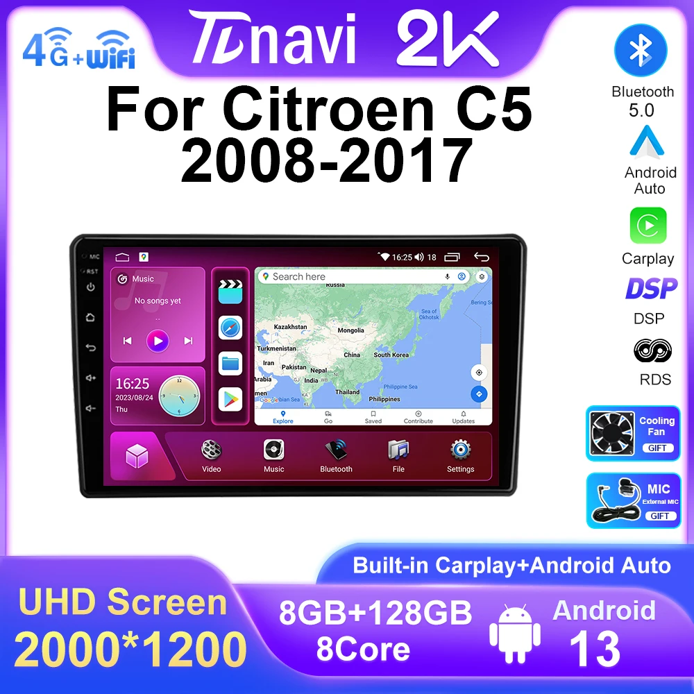 

2 din Android 13 для Citroen C5 2008 2009 - 2017 автомобильный видеоплеер Carplay Авторадио мультимедийная навигация GPS DSP IPS головное устройство