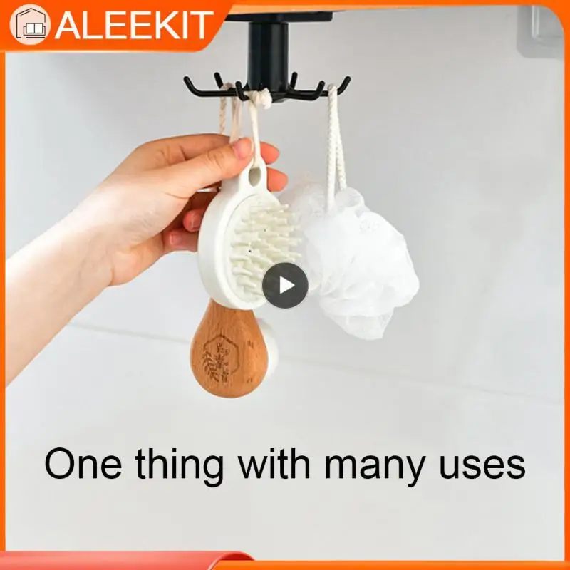 

Kitchen Accessories Six Claw Hook Bathroom Adhesive Hook Rotatable Wall Hanging Cabinet Hanger Storage Spoon Hanger Hole-free