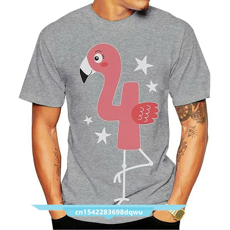 

Flamingo 4th Birthday Gift For Four Year Old Mens T-Shirt 4 Year Old Tee Shirt Adults Casual Tops