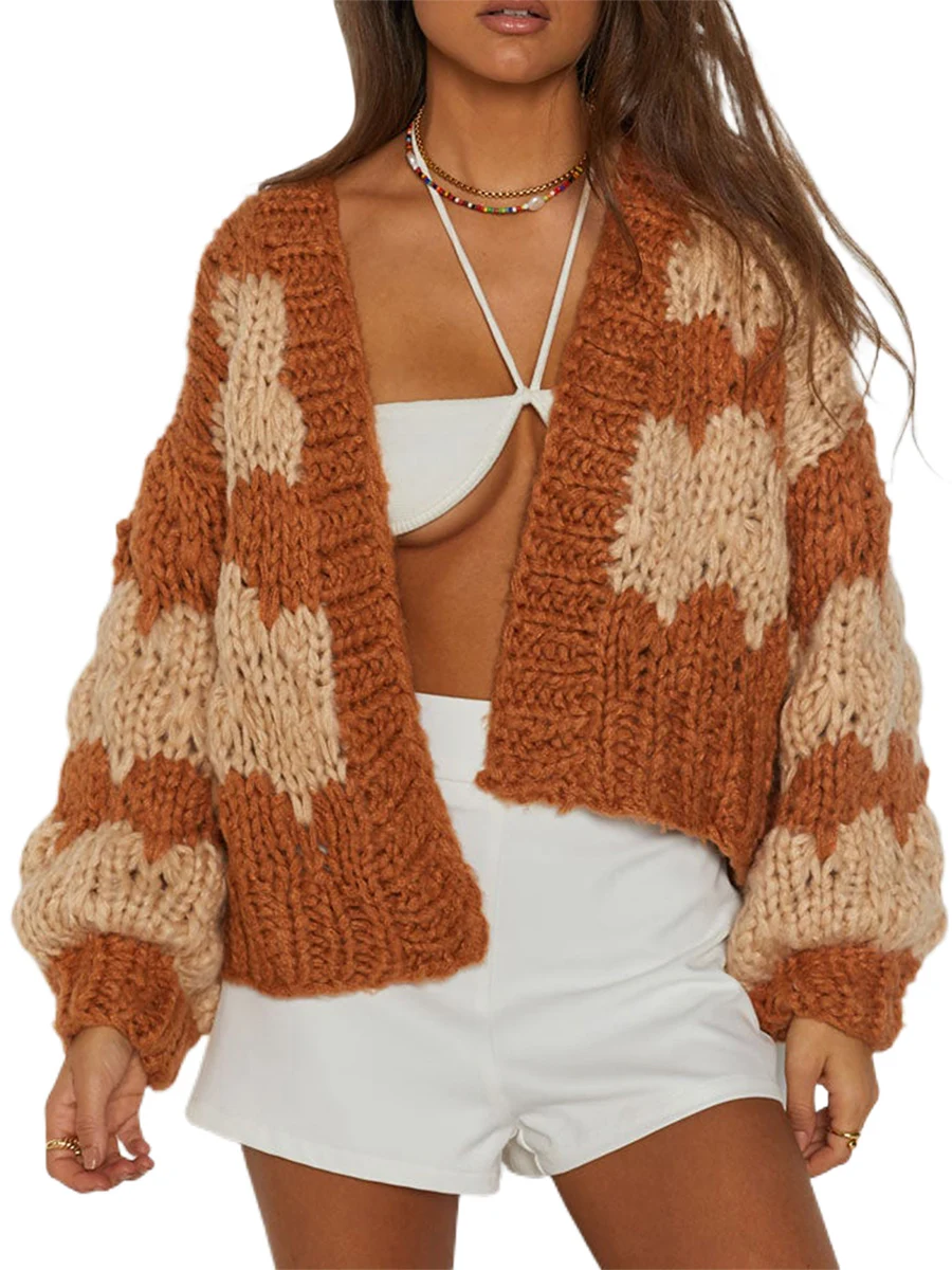 

Женский вязаный кардиган оверсайз, Повседневный свитер с длинным рукавом и открытой передней частью, верхняя одежда на осень, 2022