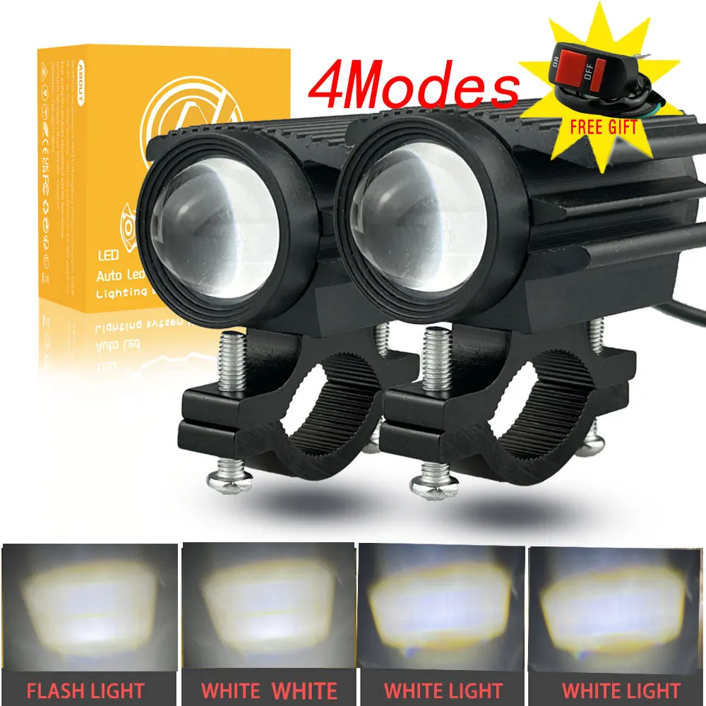 

NORGOS 2Pcs Мотоцикл фары светодиодные противотуманные фары лампы вспомогательные прожектор 12V 24V для Honda Yamaha Suzuki Hero Italika Jawa BMW