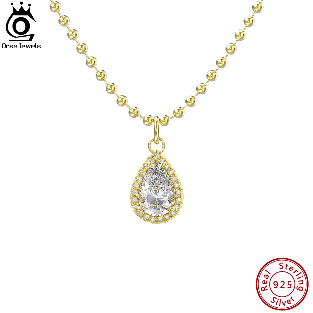 

ORSA JEWELS модное ожерелье из стерлингового серебра 925 пробы с подвеской в виде капли золота 14 к, ожерелье с цепочкой из бисера для женщин, ювелир...