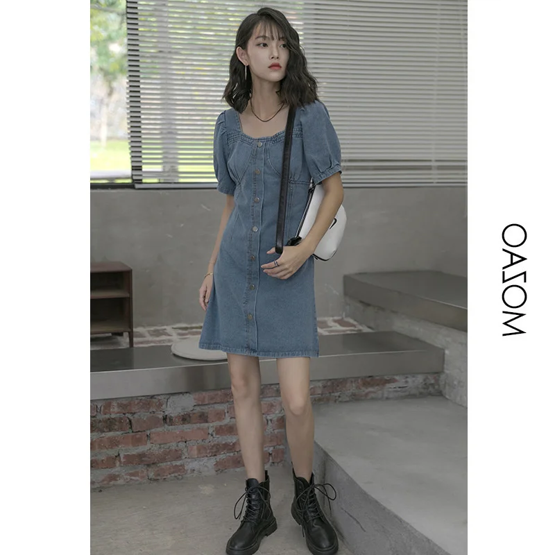 

Denim Dress Women's Short Sleeve 2022 Spring Dress New Thin Style Waist Closing Slim A-word Short Dress Summer