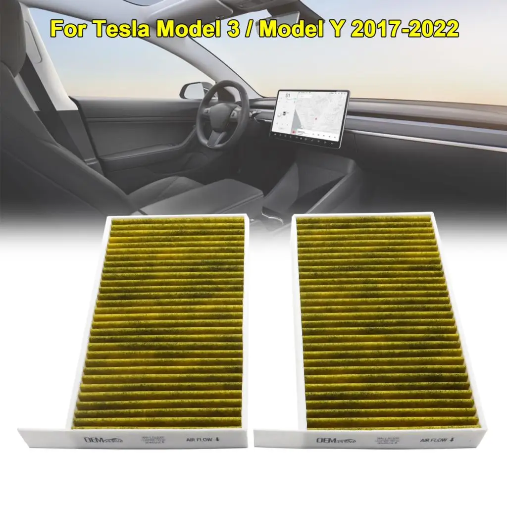 

For Tesla Model 3 Y 2017 2018 2019 2020 2021 2022 Car Pollen Cabin Air Filter Activated Carbon Cleaner Accessories 1107681-00-A