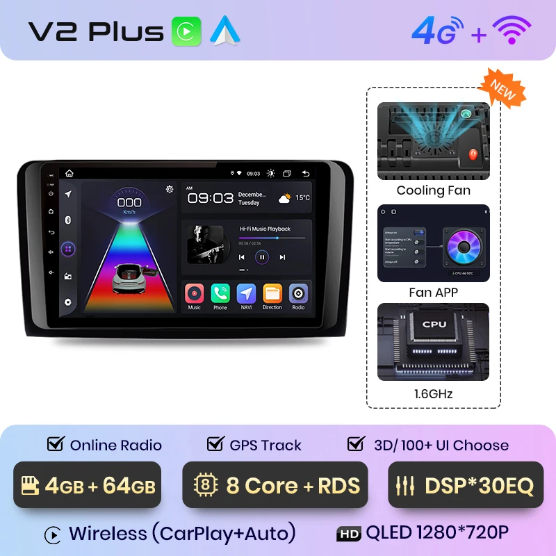 

Junsun V1 AI голосовое беспроводное CarPlay Android авто радио для Mercedes Benz GL ML W164 ML350 ML500 X164 GL35 GL45 2005 - 2012