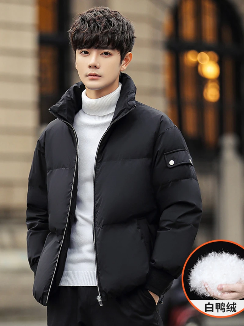 Winter Men Short Down Jacket Versatile Stand Collar Warm White Duck Down Men Women's Coats