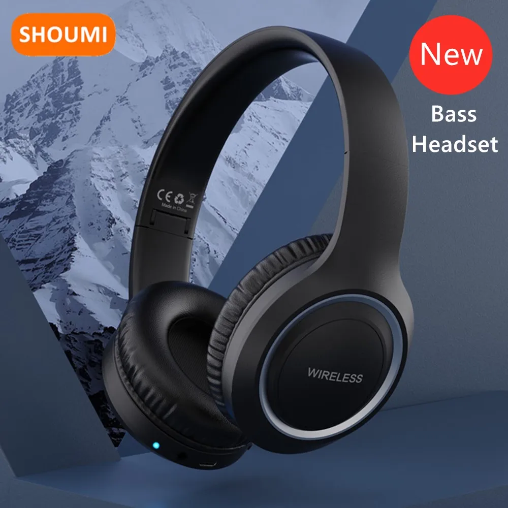 

Shoumi Big Earmuff Bluetooth Headphones Soft Wireless Headband Bass Stereo Earphones Helmet Support SD Wired with Mic 12H Play