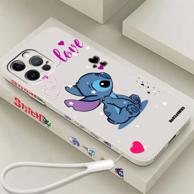 

Disney Art Stitch Cool Love Phone Case For Apple iPhone 14 13 12 Mini 11 XS Pro Max X XR 8 7 Plus SE Liquid Left Rope Cover